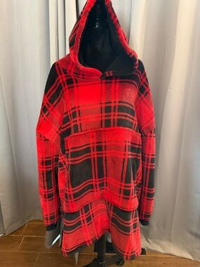 Red Plaid Hooded Jacket - Women's Cozy Hooded Coat